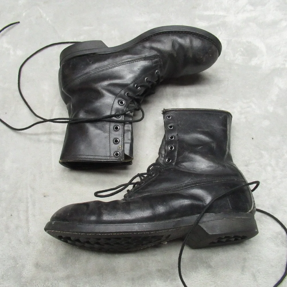 Addison Shoe Company Men 8.5W Combat Boots‎ Blk Leather Lace Up Rugged VTG 1980
